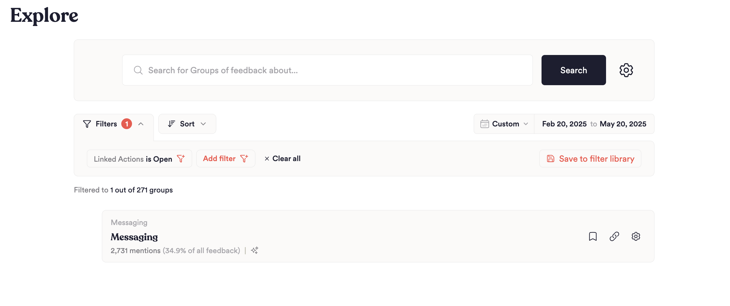 Linked actions filter